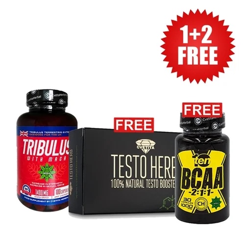 Cvetita Herbal 1+2 FREE Tribulus with Maca / 100 caps + Testo Herb 60 tabs + BCAA 2:1:1 1000 mg / 30 caps