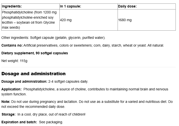Natural Factors Phosphatidyl Choline (PC) 420 mg-factsheets
