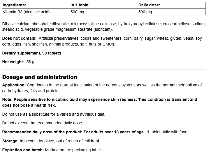 Natural Factors Vitamin B3 500 mg-factsheets