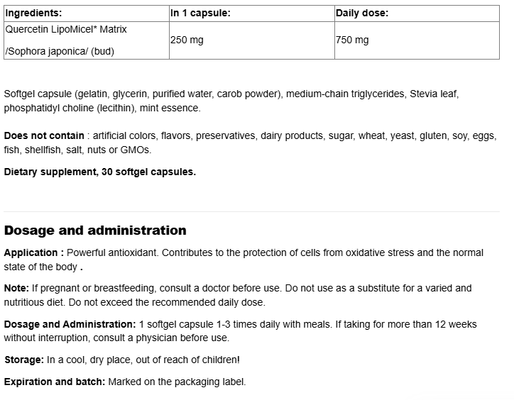 Natural Factors Quercetin 250 mg LipoMicel Matrix-factsheets