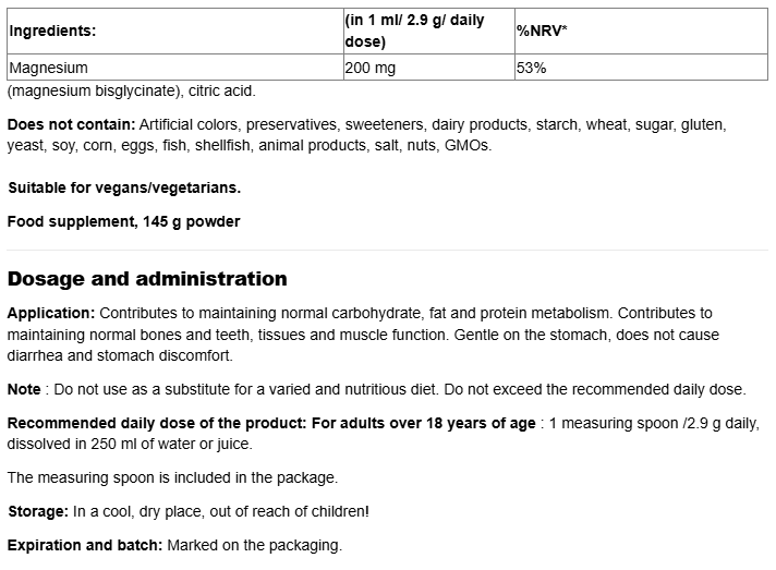 Natural Factors Magnesium Bisglycinate Pure Powder-factsheets