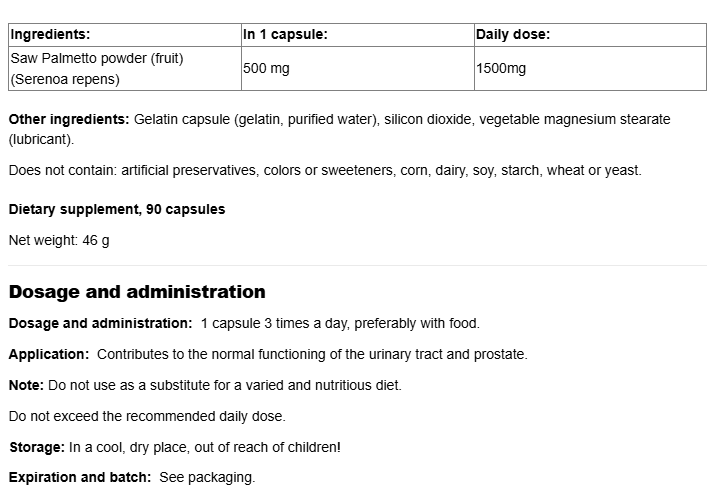 Natural Factors Saw Palmetto 500mg-factsheets