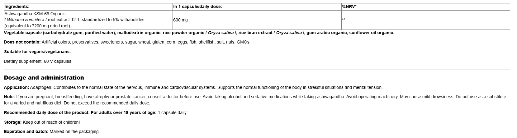 Natural Factors Stress Relax Organic Ashwagandha 600mg-factsheets