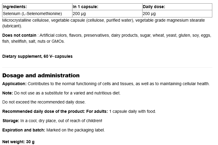 Natural Factors Selenium 200mcg (L-selenomethionine)-factsheets