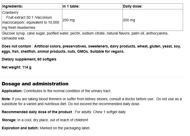 Webber Naturals UltraCran Cranberry 10.000mg Gummies-factsheets