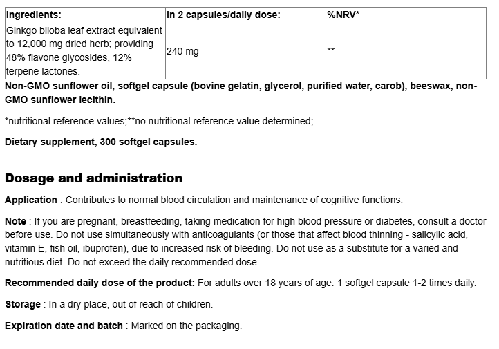 Webber Naturals Ginkgo Biloba 120mg 50:1 Extra Strength-factsheets