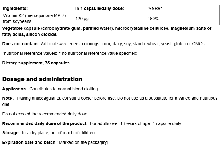 Webber Naturals Vitamin K2 120mcg-factsheets