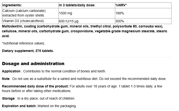 Webber Naturals Calcium 500 mg + Vitamin D3 200 IU-factsheets