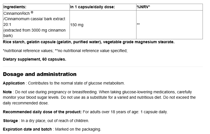 Webber Naturals Cinnamon 150mg-factsheets