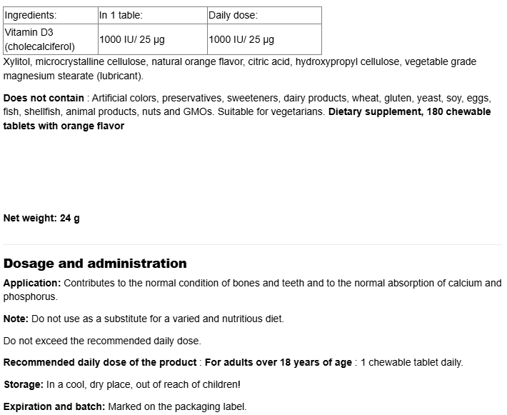 Webber Naturals D3 1000iu Chewable-factsheets