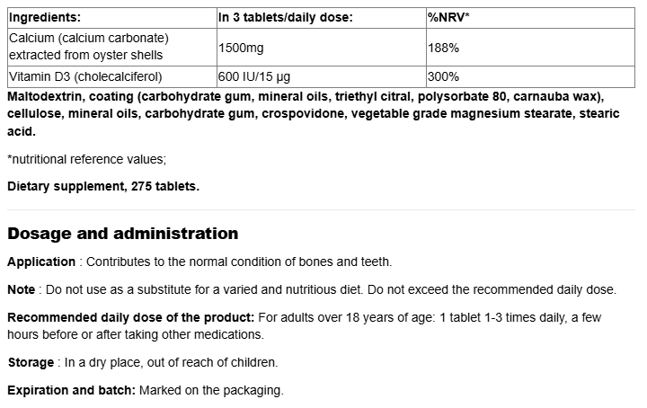 Webber Naturals Calcium Vitamin D3 500mg / 200 IU-factsheets