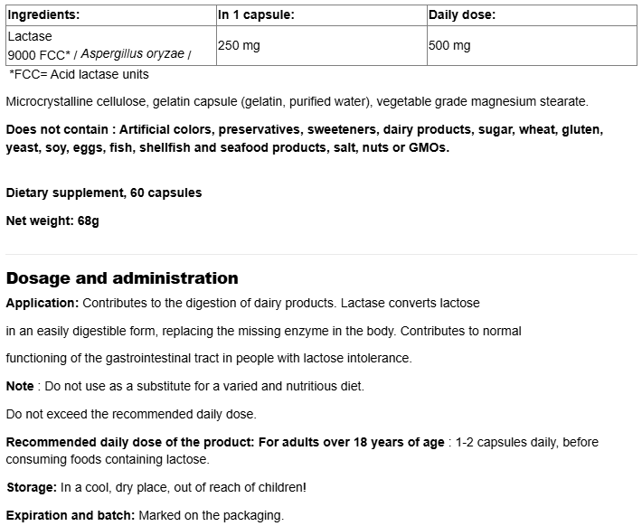 Webber Naturals Lactase Enzyme 250mg-factsheets
