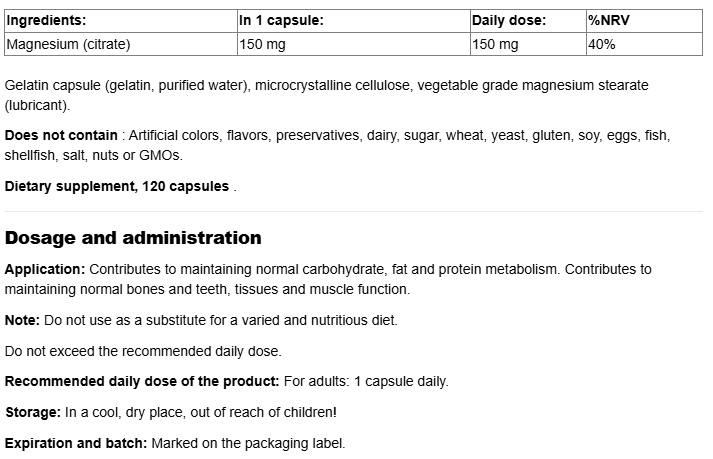 Webber Naturals Magnesium Citrate 150mg High Absorption-factsheets