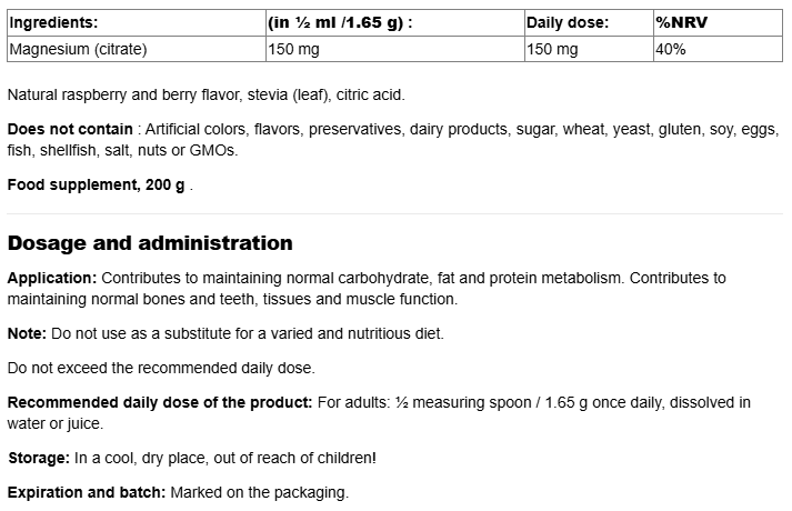 Webber Naturals Magnesium Citrate Powder 300mg High Absorption-factsheets