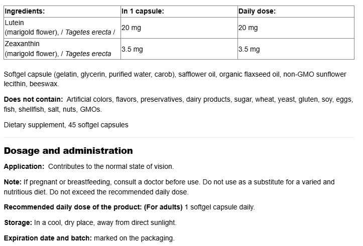 Webber Naturals Lutein 20mg with 3.5mg Zeaxanthin Extra Strength-factsheets