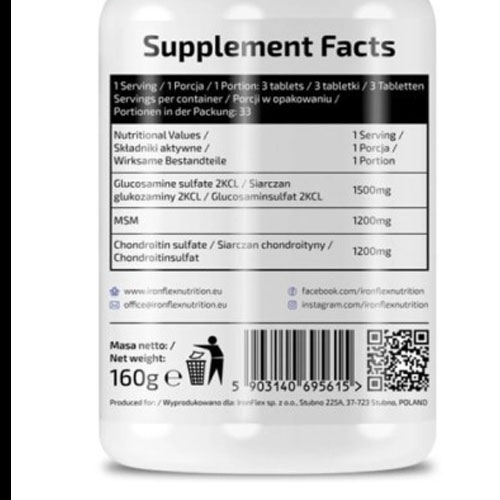 IronFlex Nutrition Glucosamine MSM Chondroitin Triple Strength-factsheets