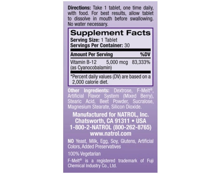 Natrol Vitamin B-12 Fast Dissolve-factsheets