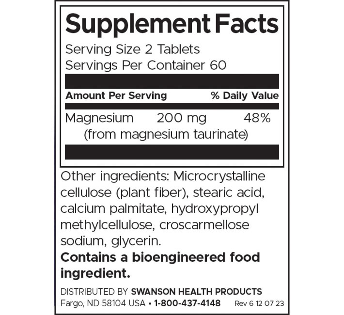 Swanson Magnesium Taurate 100mg-factsheets