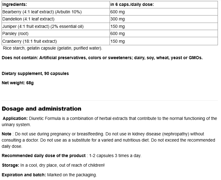 Natural Factors Diuretic Formula 300 mg-factsheets