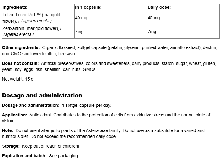 Natural Factors Lutein 40 mg-factsheets