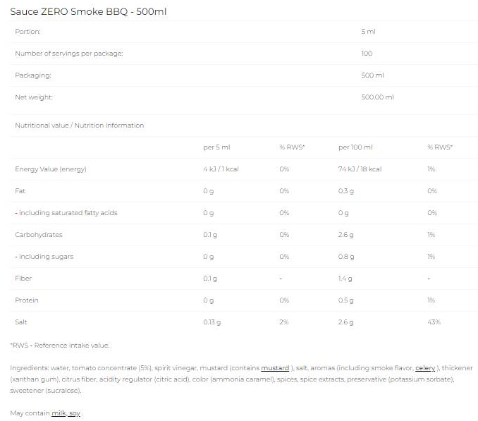 6 Pak Nutrition Sauce Zero - Smoke BBQ-factsheets