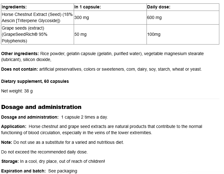 Natural Factors Horse Chestnut with Grape Seed Extract 350 mg-factsheets