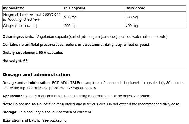 Natural Factors Ginger Root 1200mg-factsheets