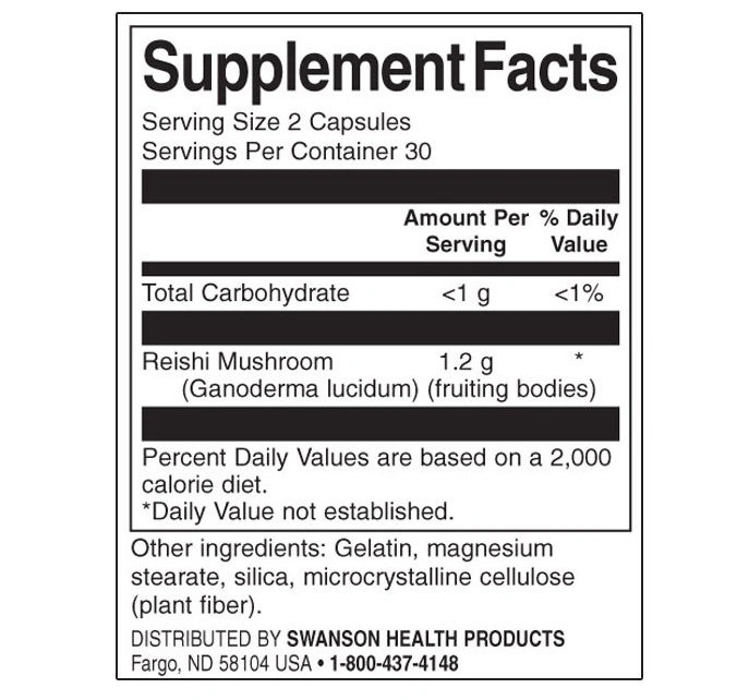 Swanson Reishi Mushroom 600 mg / 60 capsules-factsheets