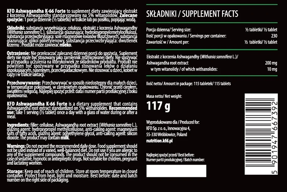 KFD Nutrition Ashwagandha-factsheets
