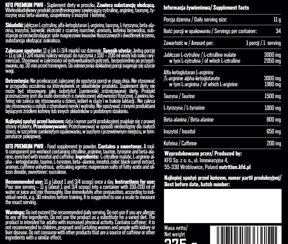 KFD Nutrition Premium Pre Workout II-factsheets