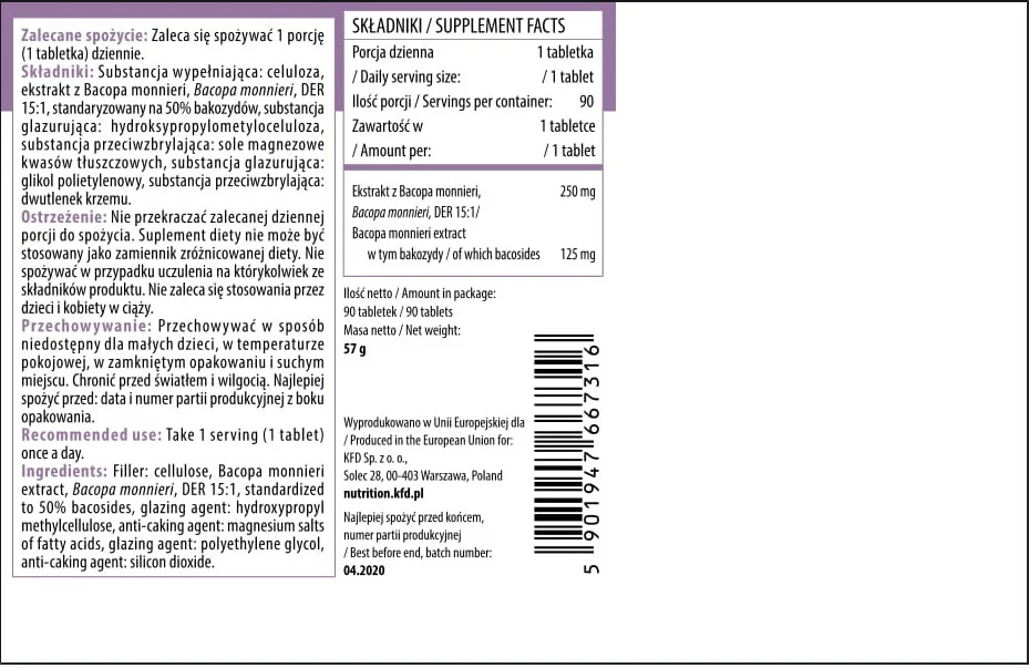 KFD Nutrition Bacopa Monnieri 250 mg-factsheets