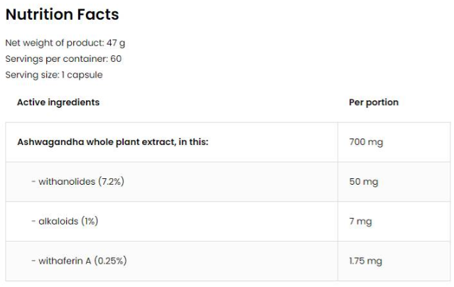 OstroVit Ashwagandha 700 mg / Vege-factsheets