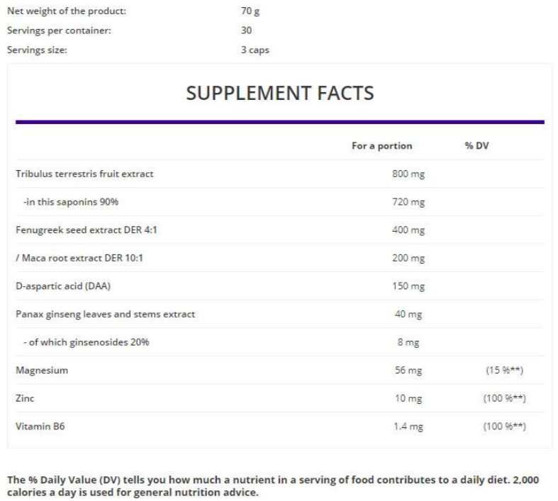 OstroVit Testo Booster | with Tribulus, Fenugreek, Maca, DAA & Ginseng-factsheets