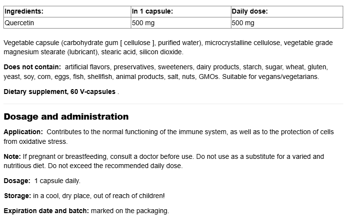 Natural Factors Quercetin 500 mg-factsheets