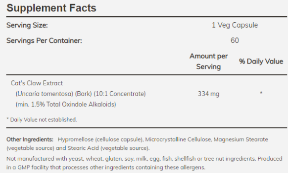 NOW Cats Claw Extract-factsheets