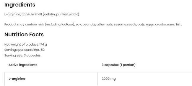 OstroVit Arginine 3000 / L-Arginine Caps-factsheets