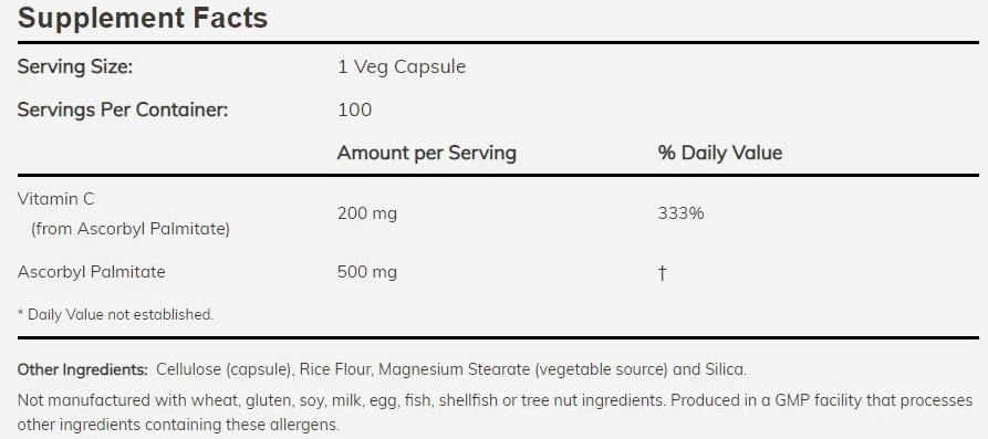 NOW Ascorbyl Palmitate 500mg-factsheets