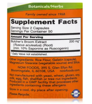 Now Butchers Broom 100mg - 100 caps-factsheets