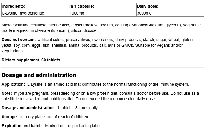 Webber Naturals L-Lysine 1000mg-factsheets