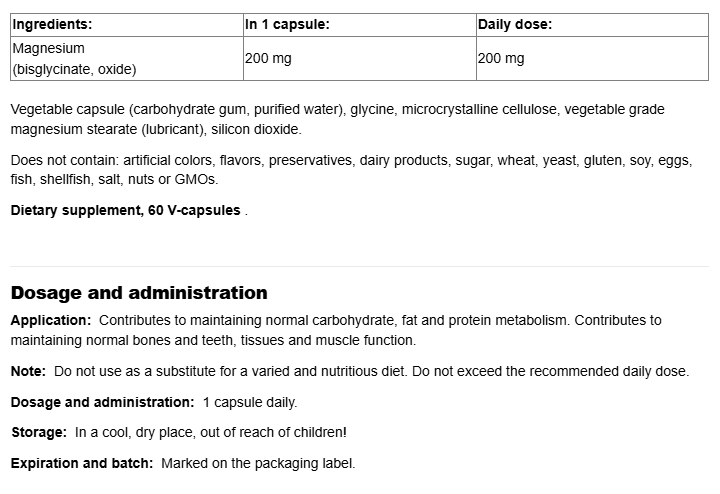 Webber Naturals Magnesium Bisglycinate 200mg-factsheets