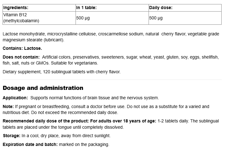 Webber Naturals Vitamin B12 500mcg-factsheets