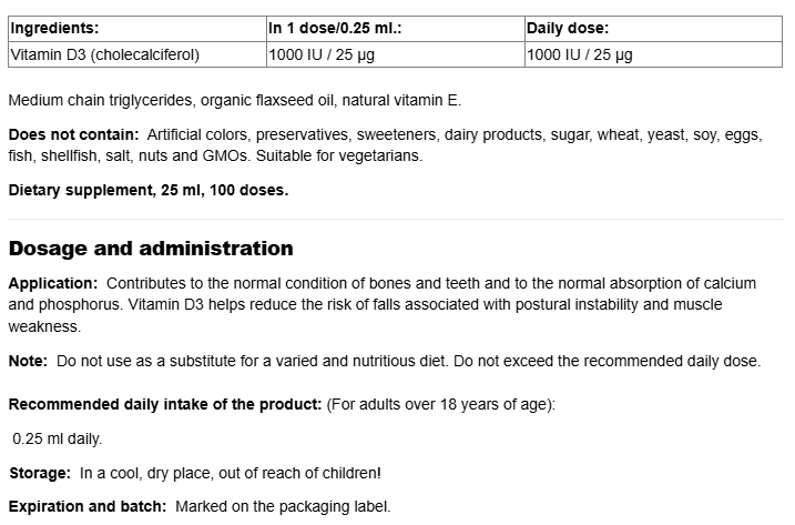 Webber Naturals Vitamin D3 Liquid 1000 IU x25 ml-factsheets