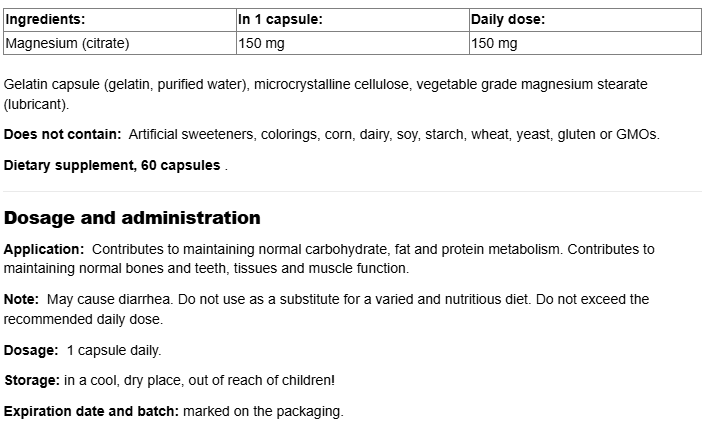 Webber Naturals Magnesium Citrate 150mg High Absorption-factsheets