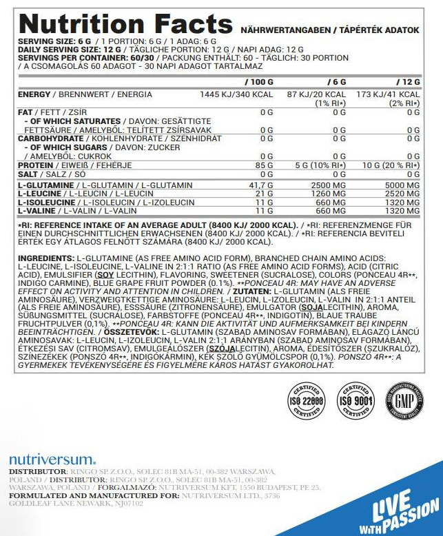 Nutriversum BCAA + Gluta Powder-factsheets