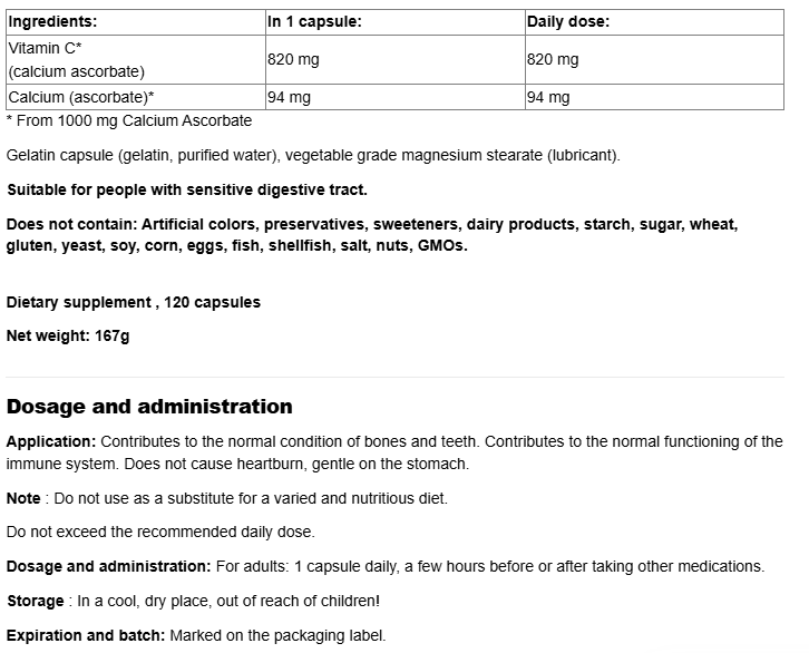 Webber Naturals Vitamin C 1000mg Calcium Ascorbate-factsheets