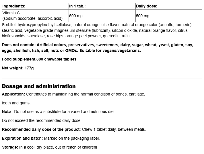 Webber Naturals Vitamin C 500 mg-factsheets