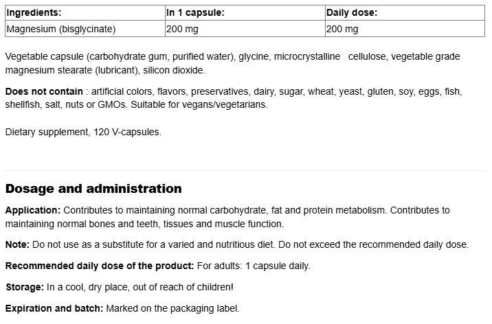 Webber Naturals Magnesium Bisglycinate 200mg-factsheets