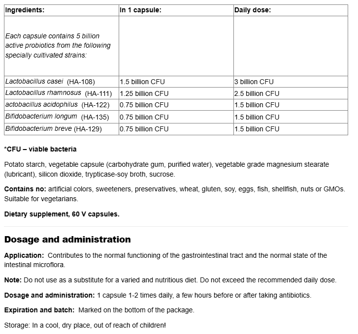 Webber Naturals PROBIOTIC 5 BILLION Active probiotics-factsheets