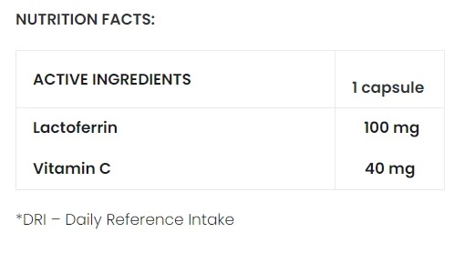 LACTOFERRIN 90% 100mg - 60 caps-factsheets