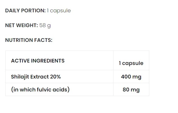 SHILAJIT MUMIO 120 vege caps-factsheets